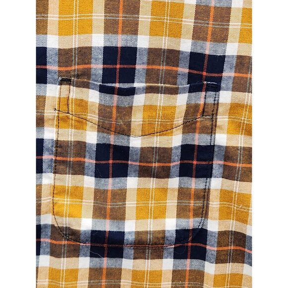Mens Flannel Mustard Blue Plaid Button-Down Collar Shirt L Regular Fit Long Slee - Picture 3 of 13
